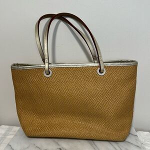 MZ WALLACE raffia Tote Bag metallic leather trim large
